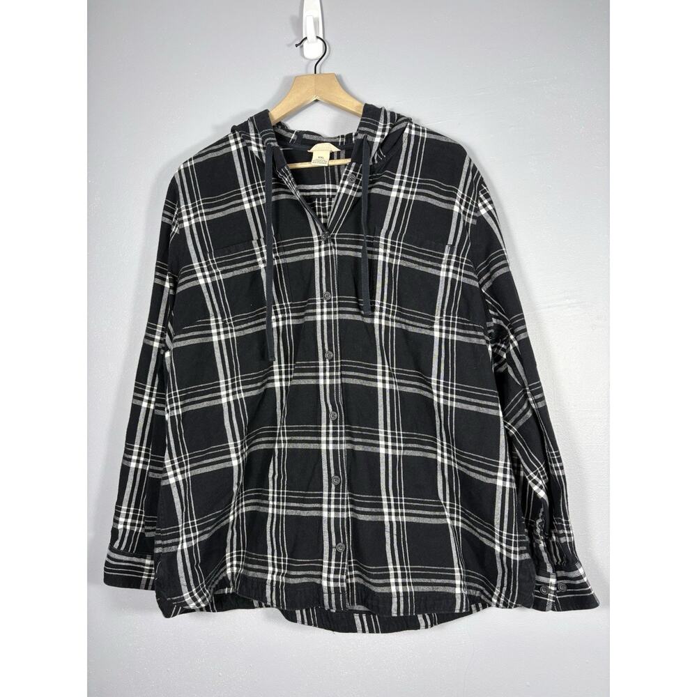 Duluth Trading Co Hooded Cotton Plaid Casual Button Up Shirt Mens Size XXL